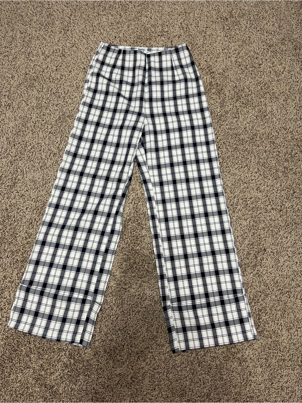 Princess Polly Black & White Plaid Wide Leg Pants